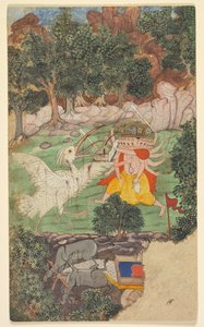 Schlacht von Ravana und Jatayu, aus dem Sarga (Kapitel) 49 des Aranya-kanda (Buch des Waldes) aus einem Ramayana (Reise von Rama) von Valmiki (Inder, aktiv ca. Mitte 1000 v. Chr.) von Unknown artist