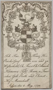 Exlibris: Johan. Jac. Franz-Joseph, Reichsgraf von Westerhold von Unknown artist