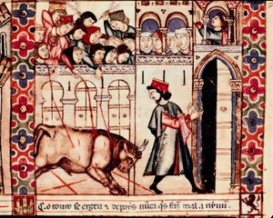 Stierkampf: Der Stier tötet in der Arena während der traditionellen Feste von Plasencia in Spanien von Unknown artist