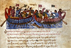 Byzantinische Seeschlacht (Manuskript aus dem 11. Jahrhundert)