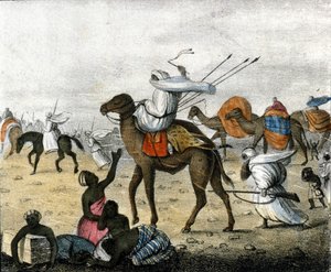 Karawane in der Wüste in Marokko während eines Sandsturms. von Unknown artist