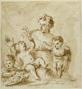 Nächstenliebe mit Mutter (Mutter mit drei Säuglingen) von Unknown artist