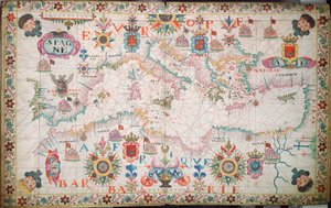 Karte des Mittelmeers, Schwarzen und Kaspischen Meeres, ca. 1600