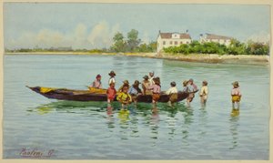 Kinder mit Boot auf der Venezianischen Lagune von Unknown artist