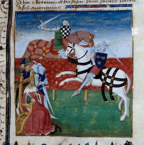 Ritterliches Turnier zwischen Tristan und Palamede. Miniatur aus dem Manuskript „Der Roman von Tristan“ von Unknown artist