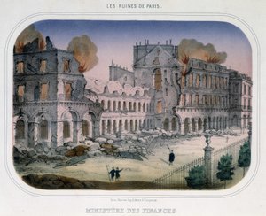 Kommune von Paris: Brand im Finanzministerium (zur Zeit der Tuilerien) am 24. Mai 1871. Gravur des 19. Jahrhunderts von Unknown artist