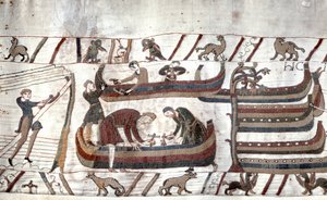 Schiffbau auf Befehl von Wilhelm - Bayeux-Tapete, bekannt als Stickerei der Königin Mathilde