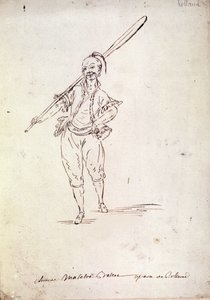 Kostüm für die Figur des Roland in der gleichnamigen Oper von Komponist Niccolo Vito Piccinni nach einem Libretto von Jean Francois Marmontel (1778). Zeichnung aus dem späten 18. Jahrhundert