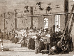 Baumwollweberei. Gravur von 1860.