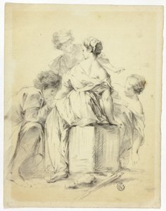 Werbeszene mit einem Jüngling und drei Mädchen von Unknown artist