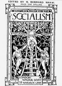 Titelblatt der Fabian Society Zeitschrift „Socialism“, herausgegeben von G. B. Shaw. Die Allegorie stellt das Privileg an der Spitze der Skala dar, das Kapital symbolisiert und Arbeiter mit zwei Gewehren überwacht. Gravur. von Unknown artist