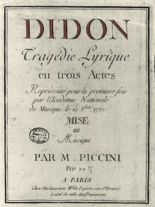 Titelblatt des Librettos der Oper „Didon“ von Komponist Niccolò Vito Piccinni (1728-1800). 1783