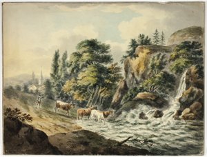 Kuhherde zum Fluss getrieben von Unknown artist