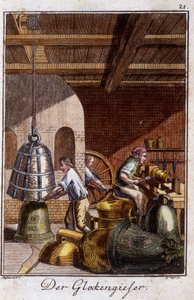 Handwerk: der Glockenmacher in seiner Werkstatt. In „Umfassende Beschreibung der Künste und Handwerke und Werkstätten für junge Leute“ von Johan Peter Vue. Ed. Nürnberg, Weigel und Schneider von Unknown artist