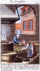 Handwerk: der Leimhersteller in seiner Werkstatt. In „Umfassende Beschreibung der Künste und Handwerke und Werkstätten für junge Leute“ von Johan Peter Vue. Ed. Nürnberg, Weigel und Schneider von Unknown artist