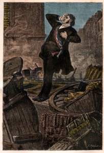 Tod von Alphonse Baudin (1811-1851) auf der Barrikade der Faubourg Saint Antoine am 3.12.1851 während des Staatsstreichs von Louis Napoleon III (Louis-Napoleon Bonaparte) - Gravur in „Histoire d