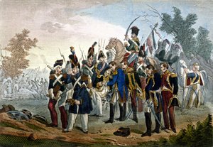 Tod von Marschall Lannes bei Essling am 28. Mai 1809, Gravur aus dem 19. Jahrhundert