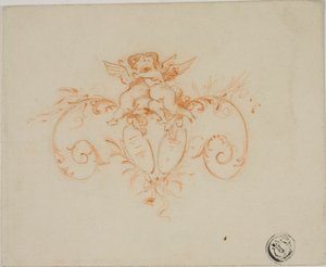 Dekorative Schriftrollen mit zwei Amoretten von Unknown artist