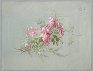 Entwurf für Tapete und Textilien: Blumen und Vögel