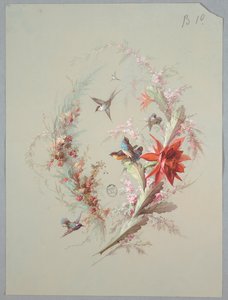 Entwurf für Tapeten und Textilien: Blumen und Vögel