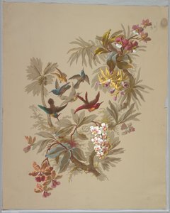 Design für Tapeten und Textilien: Blumen und Vögel