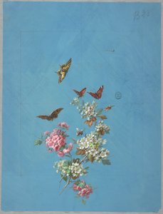Entwurf für Tapeten und Textilien: Blumen und Schmetterlinge von Unknown artist
