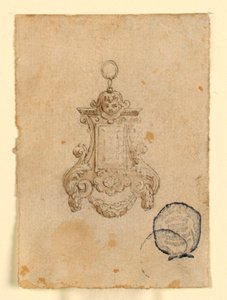 Entwurf für ein Anhänger mit Blattvoluten und Kinderkopf von Unknown artist