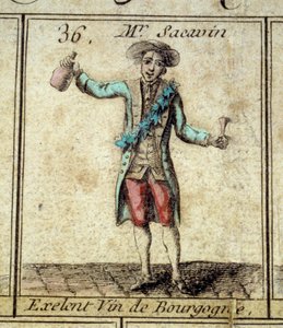 Detail des Spiels der Gans von Paris: Herr Sacavin, Weintrinker aus Burgund. Gravur des 18. Jahrhunderts von Unknown artist