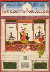 Devi mit Krishna und Vishnu in einem Palast von Unknown artist