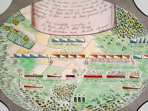 Diagramm der Schlachtlinien der Schlacht von Camden, South Carolina, am 16. August von Unknown artist
