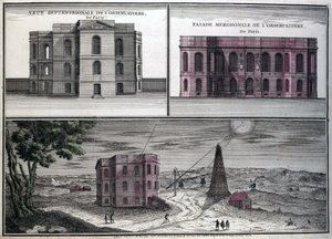 Verschiedene Ansichten des astronomischen Observatoriums von Paris im Jahr 1700.