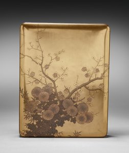 Dokumentenbox (Ryōshibako) mit Chrysantheme und Pflaume (Deckel) von Unknown artist