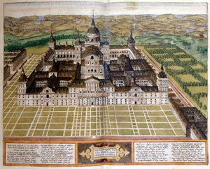 Gravur des Palastes von El Escorial in Spanien. 17. Jahrhundert von Unknown artist