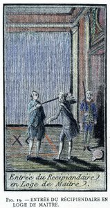 Eintritt des Empfängers in die Meisterloge - aus einer Gravur der „Adonhiramitischen Freimaurerei“ von einem Ritter aller freimaurerischen Orden von Unknown artist