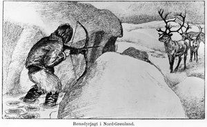 Eskimo beim Jagdspiel mit einem Bogen - Ervin Astrup, Nord Blandt Polens Naboer Kistriana von Unknown artist