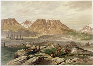 Eskimos und Siedlung - in "Die Küsten des Polarmeeres, eine Erzählung der Arktisexpedition", von Dr. Edward Moos, Marcus Nard & Co, London von Unknown artist