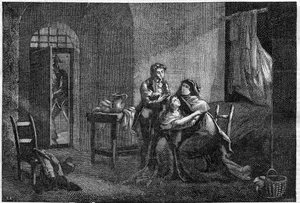 Eugène und Hortense Beauharnais trösten ihre Mutter Joséphine de Beauharnais im Gefängnis (Prison des Carmes)
