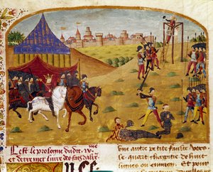 Hinrichtung von Verrätern Miniatur aus „Buch der Fakten von Alexander dem Großen“ von Quintus Curtius Rufus (1. Jahrhundert), ca. 1468. (Ms 1335) Reims, Stadtbibliothek von Unknown artist
