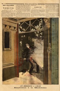 Explosion in der Kirche La Madeleine in Paris, der anarchistische Verbrecher, das einzige Opfer, erleidet die Folgen seiner eigenen Bombe. Gravur in „Le petit journal“ 26/03/1894. Sammlung Selva. von Unknown artist