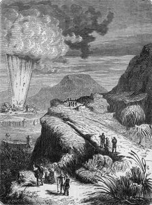 Explosion von Fort Pei-Ho, China, durch eine Maschine, die von Ruhmkorffs Spule gezündet wurde. In „Album de la Science“, Éditions Jouvet