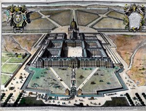 Außenansicht des Hôtel des Invalides in Paris im 18. Jahrhundert. Gravur des 18. Jahrhunderts. Private Sammlung. von Unknown artist