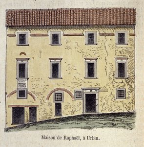 Fassade des Hauses, in dem der Maler Raffaello Santi (Raphael) (1483-1520) in Urbino, Italien lebte von Unknown artist