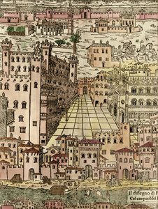 Ferrara: Stadtansicht (Detail eines anonymen Holzschnitts)