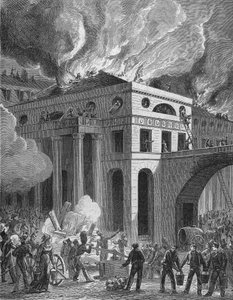 Brand des Theaters Odeon in Paris im Jahr 1820. von Unknown artist