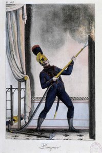 Feuerwehrmann mit Wasserlanze, löscht ein Feuer - um 1830 von Unknown artist