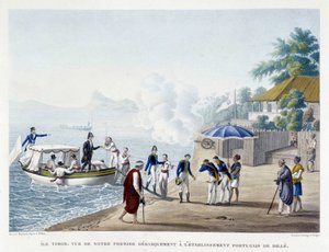 Erste Landung der Franzosen in der portugiesischen Siedlung Dille auf der Insel Timor von Unknown artist