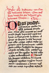 Erste Seite der Ausgabe des "Buches der Gottesbetrachtung" (Llibre de la contemplacio de Deu) Katalanischer Philosoph und Mystiker Ramon Llull (Raymond Lulle) von Unknown artist