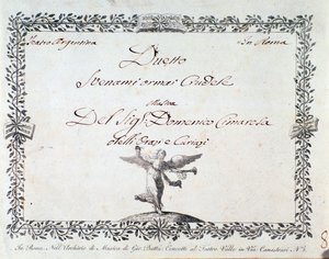 Erste Seite der Partitur von Svenami ormai crudele, in Gli Orazi e i Curiazi von Domenico Cimarosa