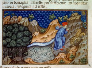 Erster Gesang der Hölle, ein Panther widersetzt sich Dantes Durchgang. Illustration der „Göttlichen Komödie“ (Divina Commedia) von Dante Alighieri (1265-1321). Miniatur aus einem Manuskript des 15. Jahrhunderts. Paris, B.N. von Unknown artist
