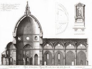 Florenz, Italien. Der Dom oder die Kathedrale Santa Maria del Fiore. Querschnitt der Kathedrale. Nach einem Stich aus dem 19. Jahrhundert